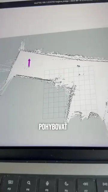 The robot navigates using a map built from sensor data, with routes and target waypoints defined in the mapped environment.